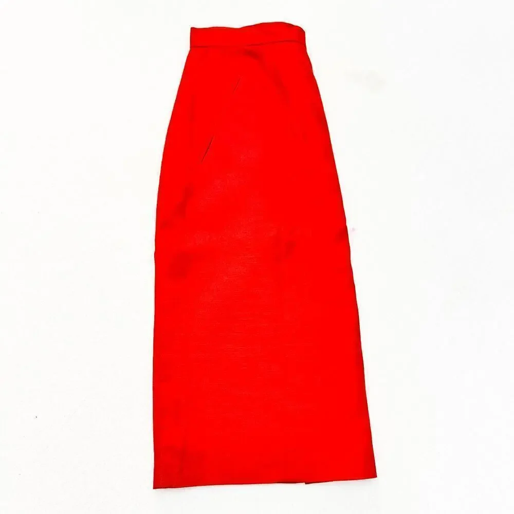 Alfred Sung Vintage Front Split Red Wool Pencil Skirt High Quality Size 6 NWOT